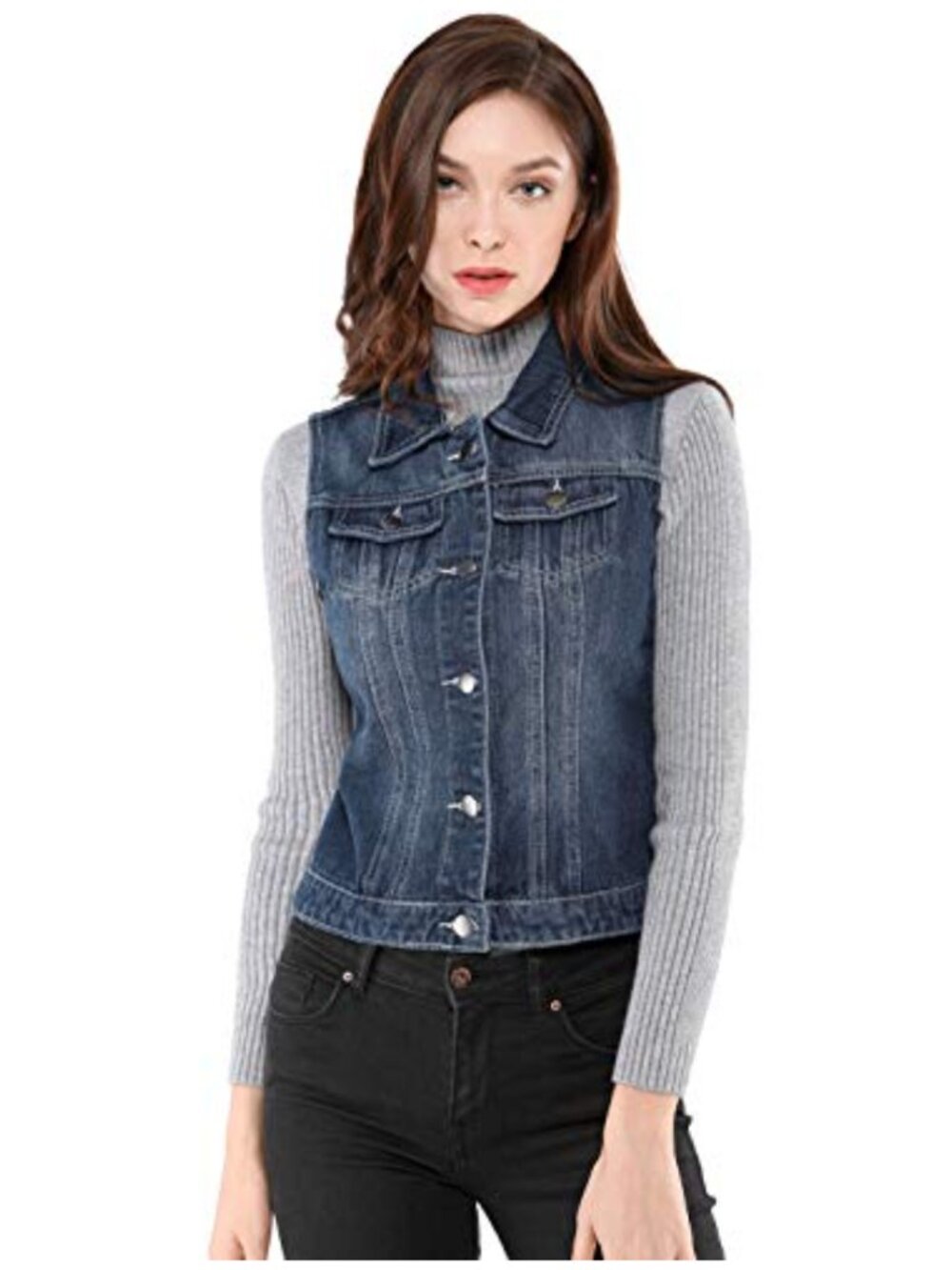 Washed Denim Vest Sleeveless Jean Jacket Button Down